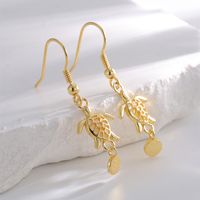 1 Pair Bohemian Beach Solid Color Tortoise Plating Copper 18k Gold Plated Drop Earrings main image 1