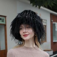 امرأة مبالغ فيه أسلوب بسيط اللون الصامد طنف واسعة قبعة دلو sku image 1