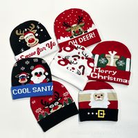 Unisex Cartoon Style Cute Basic Santa Claus Snowman Elk Printing Eaveless Wool Cap main image 6