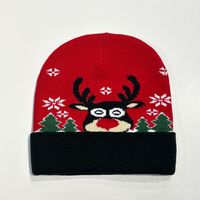 Unisex Cartoon Style Cute Basic Santa Claus Snowman Elk Printing Eaveless Wool Cap sku image 4