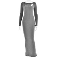 Women's Bodycon Dress Sexy Square Neck Long Sleeve Solid Color Maxi Long Dress Daily sku image 13