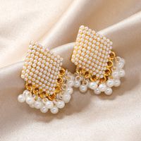 1 Pair Elegant Simple Style Geometric Inlay Alloy Pearl Gold Plated Drop Earrings main image 1