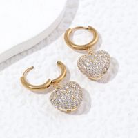 1 Paire Luxueux Vêtement De Rue Forme De Cœur Placage Incruster Acier Inoxydable Le Cuivre Zircon Plaqué Or 18k Boucles D'oreilles main image 4