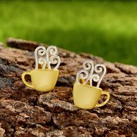 1 Pair Vintage Style Pastoral Coffee Cup Plating Sterling Silver Ear Studs main image 1