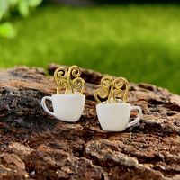 1 Pair Vintage Style Pastoral Coffee Cup Plating Sterling Silver Ear Studs main image 2