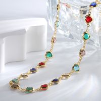 Vintage Style Heart Shape Copper Enamel Plating Inlay Zircon 18k Gold Plated Necklace main image 6