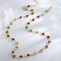 Vintage Style Heart Shape Copper Enamel Plating Inlay Zircon 18k Gold Plated Necklace main image 4