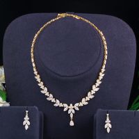 Copper 18K Gold Plated White Gold Plated Rhodium Plated Elegant Shiny Plating Inlay Flower Snowflake Artificial Gemstones Earrings Necklace sku image 2