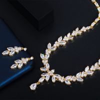 Copper 18K Gold Plated White Gold Plated Rhodium Plated Elegant Shiny Plating Inlay Flower Snowflake Artificial Gemstones Earrings Necklace main image 6