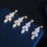 Copper 18K Gold Plated White Gold Plated Rhodium Plated Elegant Shiny Plating Inlay Flower Snowflake Artificial Gemstones Earrings Necklace main image 3