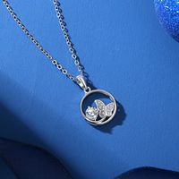 Simple Style Circle Butterfly Sterling Silver Gra Plating Inlay Moissanite Pendant Necklace main image 1