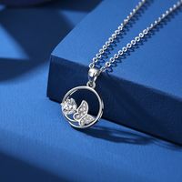 Simple Style Circle Butterfly Sterling Silver Gra Plating Inlay Moissanite Pendant Necklace main image 4
