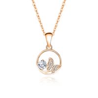 Simple Style Circle Butterfly Sterling Silver Gra Plating Inlay Moissanite Pendant Necklace main image 2