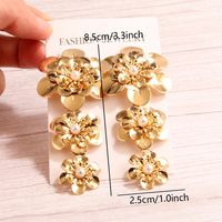 1 Pair Elegant Luxurious Artistic Flower Inlay Alloy Artificial Pearls Drop Earrings sku image 1