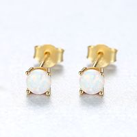 1 Pair Elegant Simple Style Round Solid Color Plating Sterling Silver Ear Studs main image 1