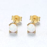1 Pair Elegant Simple Style Round Solid Color Plating Sterling Silver Ear Studs main image 2