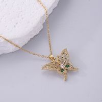 Wholesale Vintage Style Butterfly Stainless Steel Plating Inlay 18k Gold Plated Zircon Pendant Necklace sku image 1