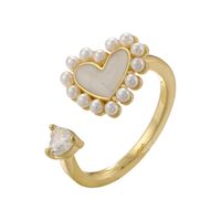 Casual Simple Style Classic Style Heart Shape Petal Snake Copper Plating Hollow Out Inlay Artificial Pearls Zircon 18k Gold Plated Open Rings sku image 5