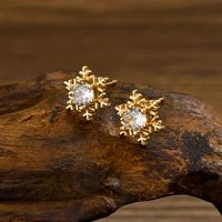 1 Pair Vintage Style Snowflake Plating Inlay Copper Alloy Zircon 18K Gold Plated Ear Studs main image 1