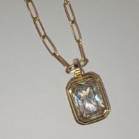 Vintage Style Square Stainless Steel Plating Inlay Zircon 18k Gold Plated Pendant Necklace sku image 2