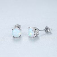 1 Pair Elegant Simple Style Round Solid Color Plating Sterling Silver Ear Studs main image 1