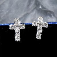 1 Pair Elegant Cross Plating Inlay Alloy Rhinestones Silver Plated Ear Studs sku image 1