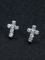 1 Pair Elegant Cross Plating Inlay Alloy Rhinestones Silver Plated Ear Studs main image 2