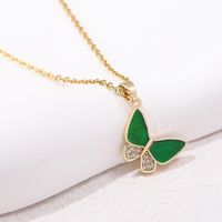 Lady Butterfly Titanium Steel Copper Plating Inlay Artificial Gemstones 18k Gold Plated Pendant Necklace sku image 4