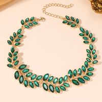 Elegant Leaves Alloy Inlay Rhinestones Gold Plated Women's Necklace main image 4