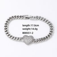 304 Stainless Steel Copper K Gold Plated Rhodium Plated IG Style Simple Style Plating Inlay Heart Shape Zircon Bracelets sku image 2