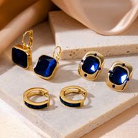 1 Pair Simple Style Geometric Color Block Plating Hollow Out Inlay Stainless Steel Zircon 18k Gold Plated Hoop Earrings main image 1