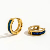 1 Pair Simple Style Geometric Color Block Plating Hollow Out Inlay Stainless Steel Zircon 18k Gold Plated Hoop Earrings main image 2