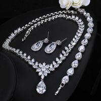 Luxurious Bridal Shiny Water Droplets Snowflake Copper Plating Inlay Artificial Gemstones White Gold Plated Rhodium Plated Earrings Necklace main image 4