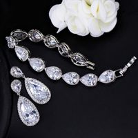 Luxurious Bridal Shiny Water Droplets Snowflake Copper Plating Inlay Artificial Gemstones White Gold Plated Rhodium Plated Earrings Necklace main image 3
