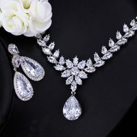 Luxurious Bridal Shiny Water Droplets Snowflake Copper Plating Inlay Artificial Gemstones White Gold Plated Rhodium Plated Earrings Necklace main image 5