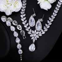 Luxurious Bridal Shiny Water Droplets Snowflake Copper Plating Inlay Artificial Gemstones White Gold Plated Rhodium Plated Earrings Necklace main image 6