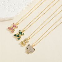 Simple Style Little Bear Copper Plating Inlay Zircon 14k Gold Plated Pendant Necklace main image 2