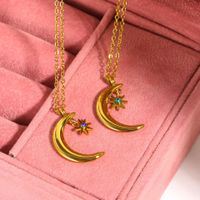 Vintage Style Classic Style Sun Moon Titanium Steel Plating Inlay Birthstone Gold Plated Pendant Necklace main image 2