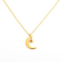 Vintage Style Classic Style Sun Moon Titanium Steel Plating Inlay Birthstone Gold Plated Pendant Necklace sku image 1