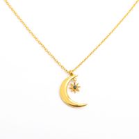Vintage Style Classic Style Sun Moon Titanium Steel Plating Inlay Birthstone Gold Plated Pendant Necklace sku image 4