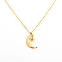 Vintage Style Classic Style Sun Moon Titanium Steel Plating Inlay Birthstone Gold Plated Pendant Necklace sku image 6