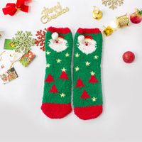 Women's Christmas Cartoon Polyester Coral Fleece Embroidery Crew Socks A Pair sku image 22
