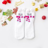 Women's Christmas Cartoon Polyester Coral Fleece Embroidery Crew Socks A Pair sku image 34