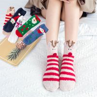 Women's Christmas Cartoon Polyester Coral Fleece Embroidery Crew Socks A Pair main image 3