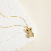 Cute Sweet Little Bear Copper Plating Inlay Zircon 14k Gold Plated Pendant Necklace main image 4
