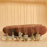 Cute Sweet Little Bear Copper Plating Inlay Zircon 14k Gold Plated Pendant Necklace main image 8