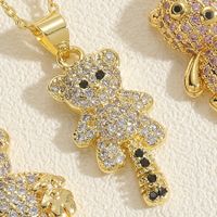 Cute Sweet Little Bear Copper Plating Inlay Zircon 14k Gold Plated Pendant Necklace main image 7