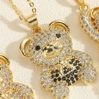 Cute Sweet Little Bear Copper Plating Inlay Zircon 14k Gold Plated Pendant Necklace sku image 5