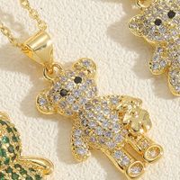 Cute Sweet Little Bear Copper Plating Inlay Zircon 14k Gold Plated Pendant Necklace main image 6