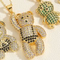 Cute Sweet Little Bear Copper Plating Inlay Zircon 14k Gold Plated Pendant Necklace main image 9